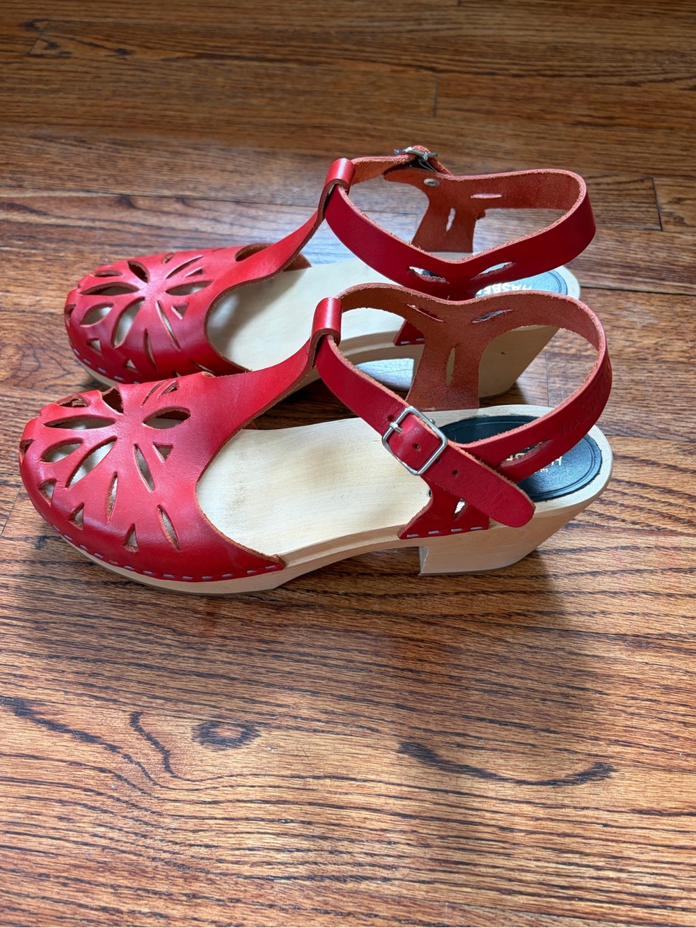 Swedish Hasbeens women's lacy platform sandal clogs red EU 41 - Picture 4 of 12